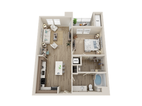 Floor plan for 1 bed, 1 bath, 794 sqft