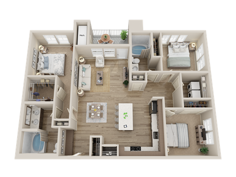 Floor plan for 3 beds, 2 baths, 1338 sqft