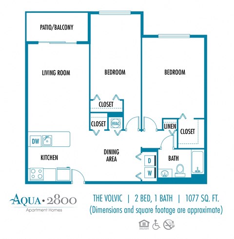Floor plan for 2 beds, 1 bath, 1077 sqft