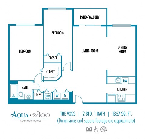 Floor plan for 2 beds, 1 bath, 1377 sqft