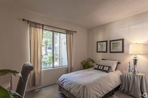 Sacramento triplex for rent - Ashford Park bedroom with large windows and carpeting