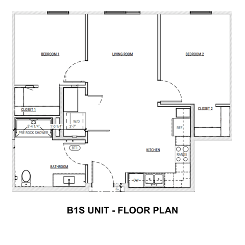Floor plan for 2 beds, 1 bath, 780 sqft