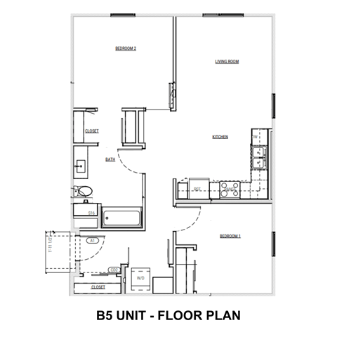 Floor plan for 2 beds, 1 bath, 934 sqft