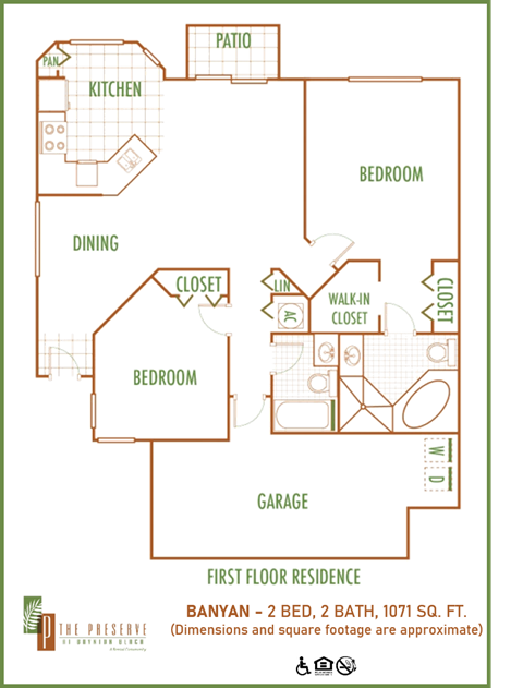 Floor plan for 2 beds, 2 baths, 1071 sqft