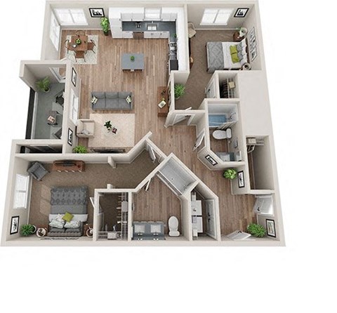 Floor plan for 2 beds, 2 baths, 1302 sqft