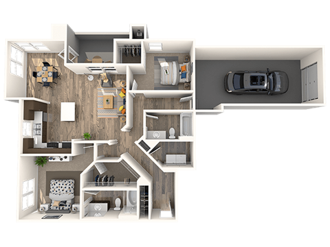 Floor plan for 2 beds, 2 baths, 1212 sqft