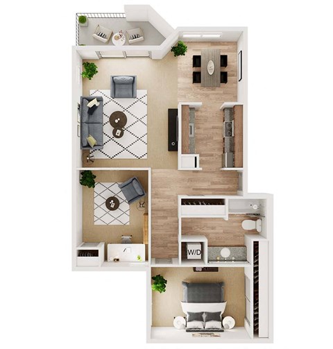 Floor plan for 1 bed, 1 bath, 880 sqft