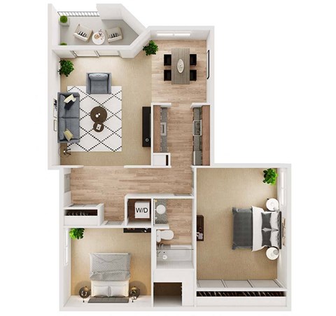 Floor plan for 2 beds, 1 bath, 950 sqft