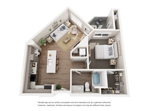 Floor plan for 1 bed, 1 bath, 753 sqft