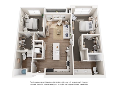 Floor plan for 2 beds, 2 baths, 1175 sqft