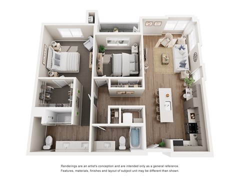 Floor plan for 2 beds, 2 baths, 1141 sqft