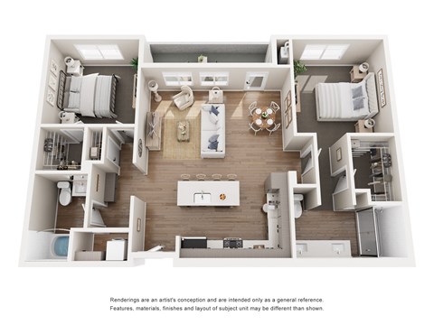 Floor plan for 2 beds, 2 baths, 1220 sqft