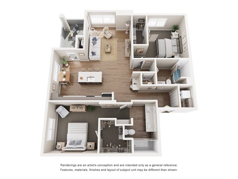 Floor plan for 2 beds, 2 baths, 1308 sqft