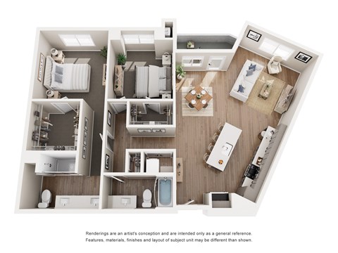 Floor plan for 2 beds, 2 baths, 1324 sqft