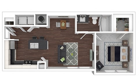 Floor plan for 1 bed, 1 bath, 663 sqft