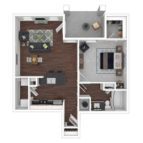 Floor plan for 1 bed, 1 bath, 757 sqft