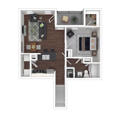 Floor plan for 1 bed, 1 bath, 859 sqft