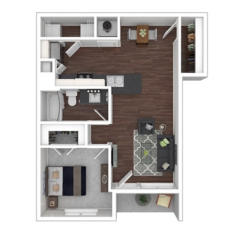 Floor plan for 1 bed, 1 bath, 769 sqft