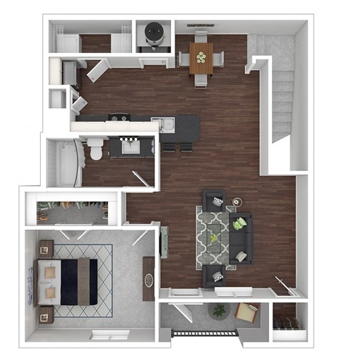 Floor plan for 1 bed, 1 bath, 954 sqft