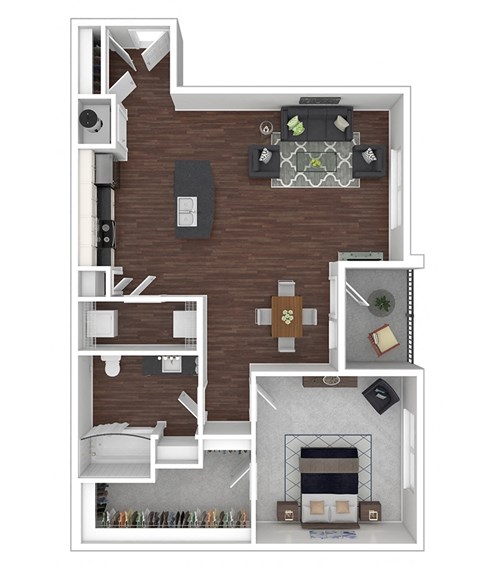 Floor plan for 1 bed, 1 bath, 824 sqft