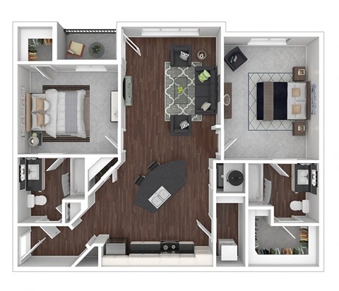 Floor plan for 2 beds, 2 baths, 1093 sqft
