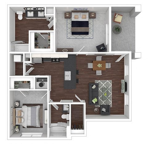 Floor plan for 2 beds, 2 baths, 1024 sqft