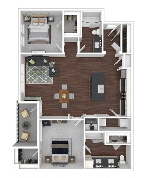 Floor plan for 2 beds, 2 baths, 1176 sqft