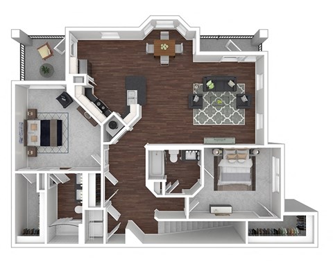 Floor plan for 2 beds, 2 baths, 1389 sqft