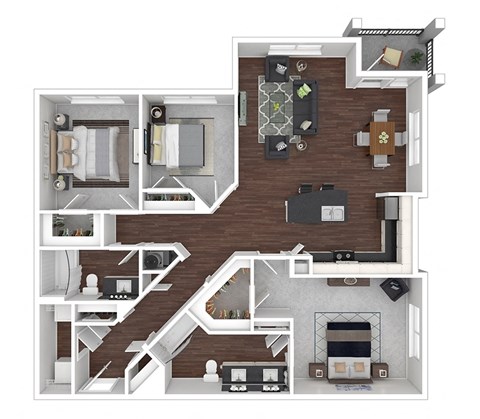 Floor plan for 3 beds, 2 baths, 1433 sqft