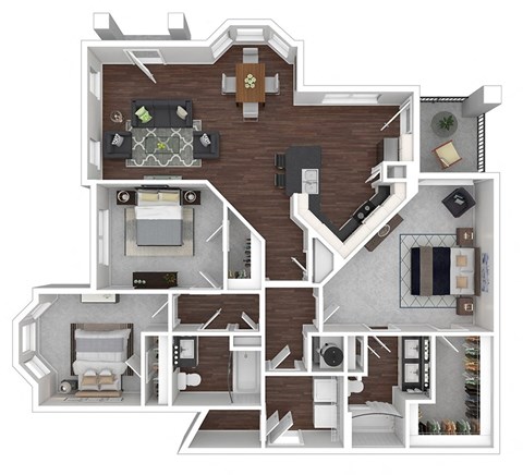 Floor plan for 3 beds, 2 baths, 1376 sqft