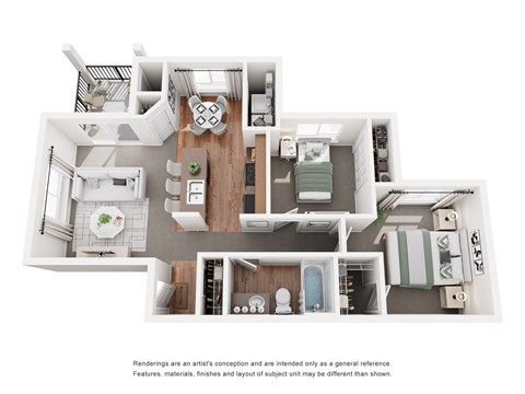 Floor plan for 2 beds, 1 bath, 863 sqft