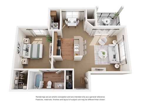 Floor plan for 1 bed, 1 bath, 702 sqft