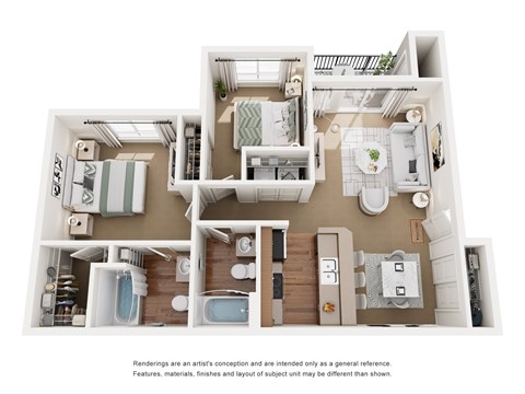 Floor plan for 2 beds, 2 baths, 939 sqft