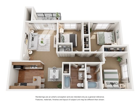Floor plan for 3 beds, 2 baths, 1101 sqft