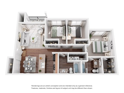 Floor plan for 3 beds, 2 baths, 1108 sqft