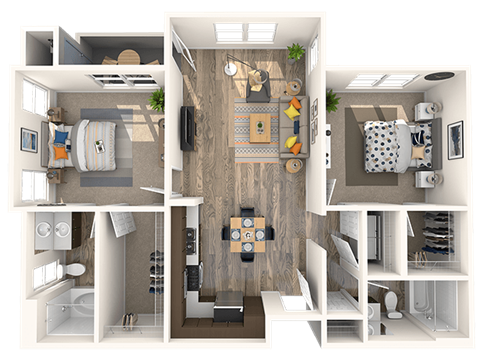 Floor plan for 2 beds, 2 baths, 1016 sqft