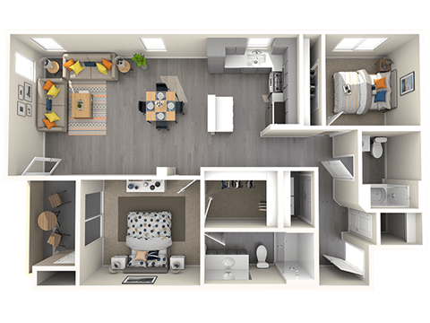 Floor plan for 2 beds, 2 baths, 1071 sqft