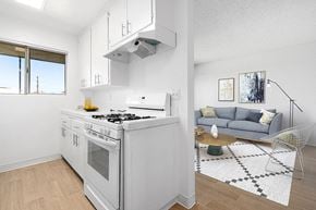 El Cajon apartment for rent - Kitchen near living room with wood floors
