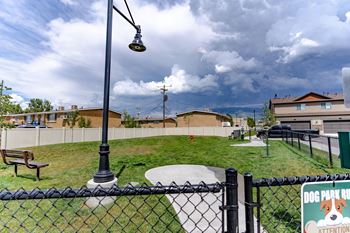 A park with a dog park and a street light