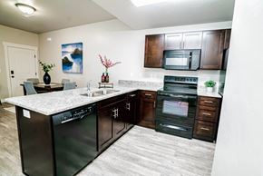 Roy townhouse for rent - a kitchen with stainless steel appliances and a counter top at Arcadia Townhomes, Roy, UT 84067