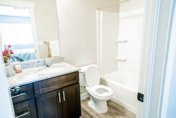 A bathroom with a toilet and a sink