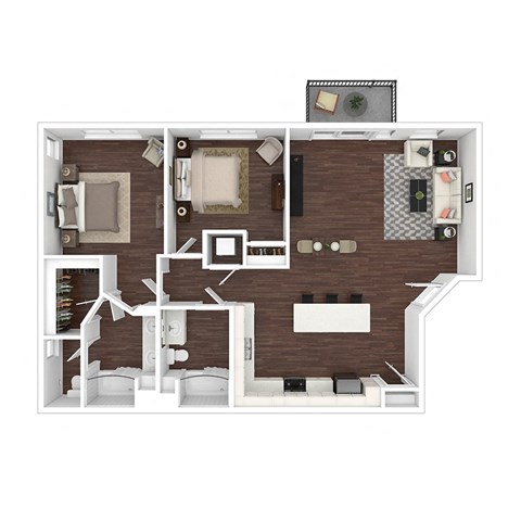 Floor plan for 2 beds, 2 baths, 1087 sqft