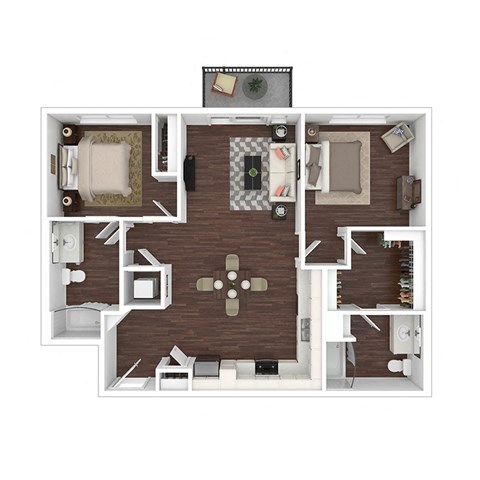 Floor plan for 2 beds, 2 baths, 994 sqft