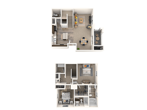 Floor plan for 2 beds, 2.5 baths, 1243 sqft