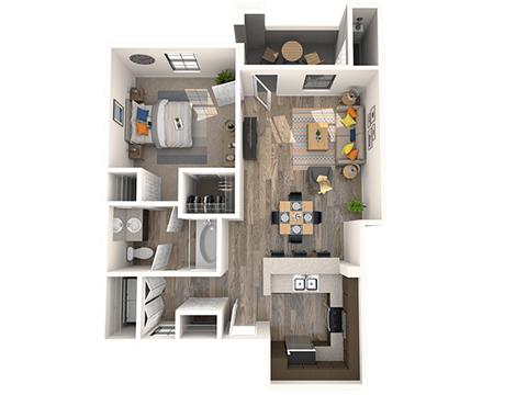 Floor plan for 1 bed, 1 bath, 707 sqft