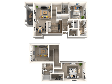 Floor plan for 2 beds, 2.5 baths, 1211 sqft