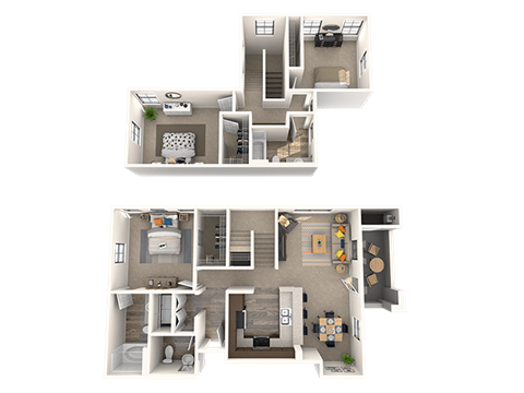 Floor plan for 3 beds, 2.5 baths, 1375 sqft