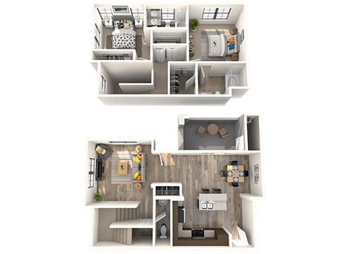 Floor plan for 2 beds, 2.5 baths, 1140 sqft