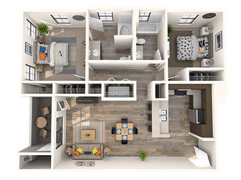 Floor plan for 2 beds, 2 baths, 1011 sqft