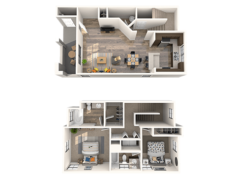 Floor plan for 2 beds, 2.5 baths, 1185 sqft
